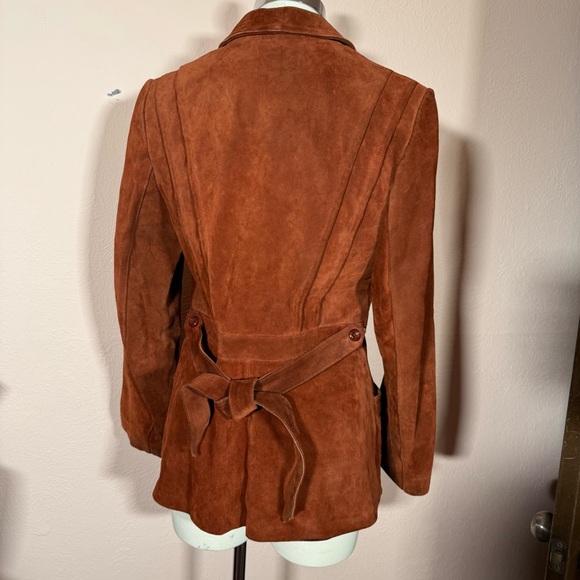 Vintage 1970’s Learsi Burgundy Suede Leather Mod Wrap waist Belted Jacket - Picture 4 of 17